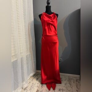 ❤️ Zara Red Satin Maxi Dress – Size M – Elegant Cowl Neck Evening Gown